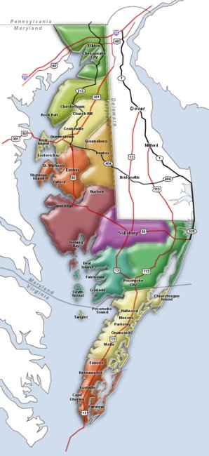 Eastern Shore Map - Maryland and Virginia